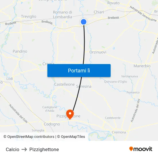 Calcio to Pizzighettone map