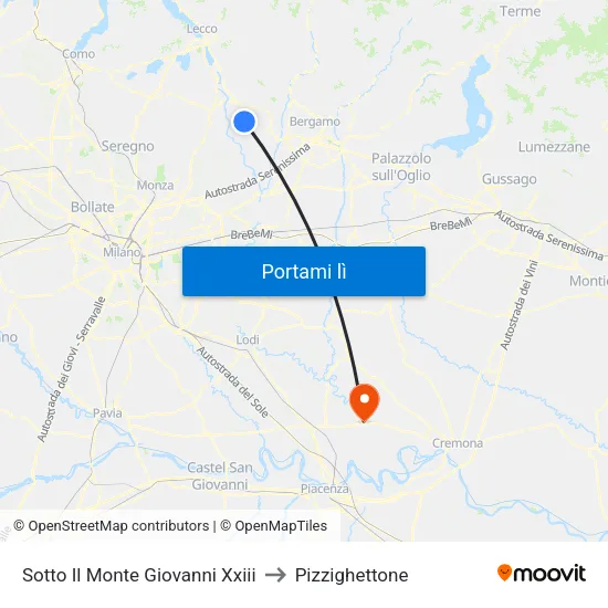 Sotto Il Monte Giovanni Xxiii to Pizzighettone map