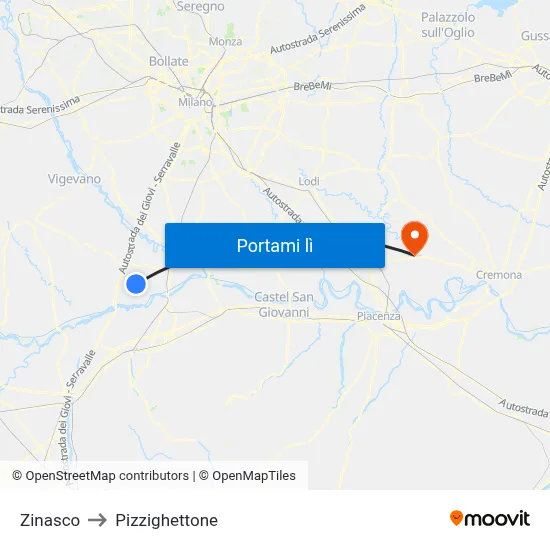 Zinasco to Pizzighettone map
