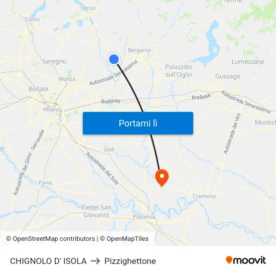 CHIGNOLO D' ISOLA to Pizzighettone map