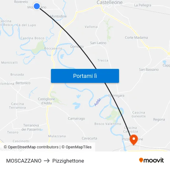 MOSCAZZANO to Pizzighettone map
