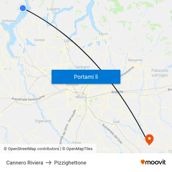 Cannero Riviera to Pizzighettone map