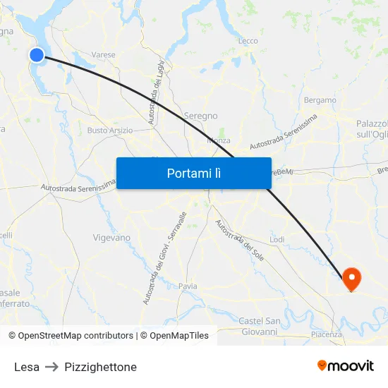 Lesa to Pizzighettone map