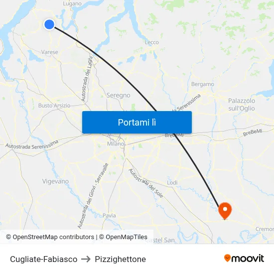 Cugliate-Fabiasco to Pizzighettone map