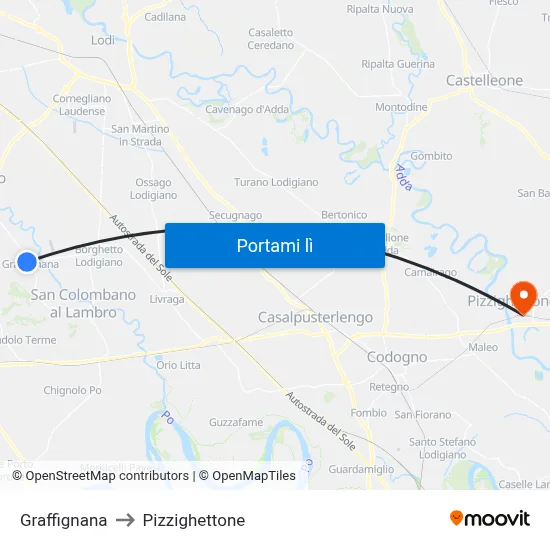 Graffignana to Pizzighettone map