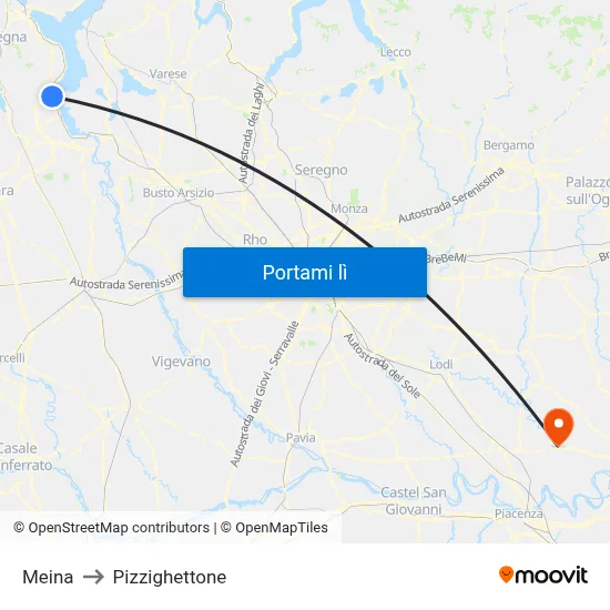 Meina to Pizzighettone map
