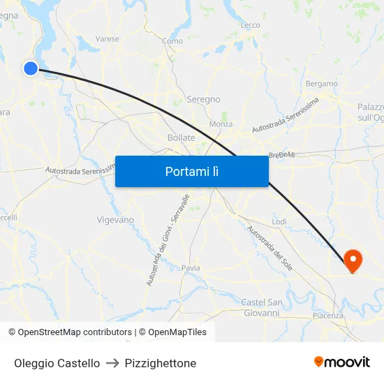 Oleggio Castello to Pizzighettone map