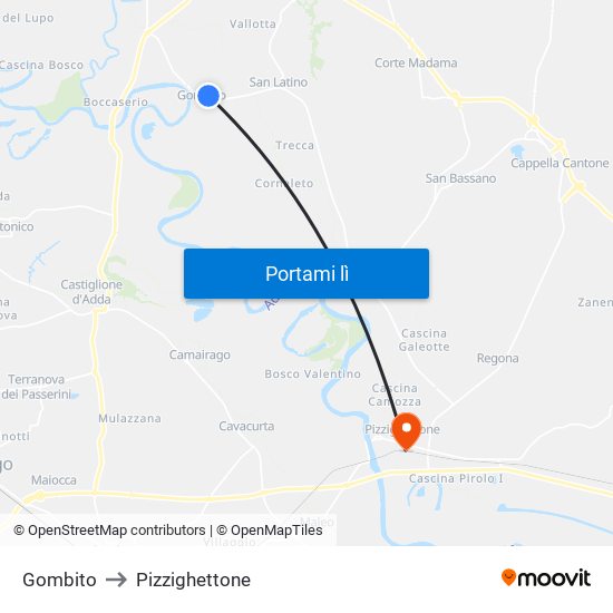 Gombito to Pizzighettone map