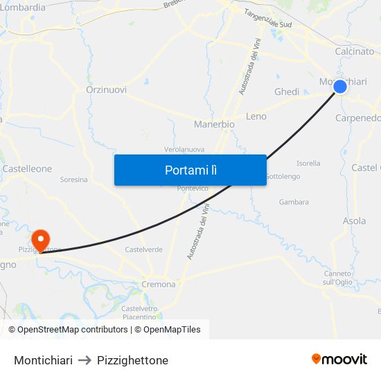 Montichiari to Pizzighettone map