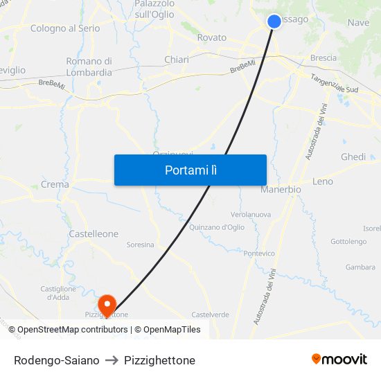 Rodengo-Saiano to Pizzighettone map