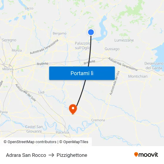 Adrara San Rocco to Pizzighettone map