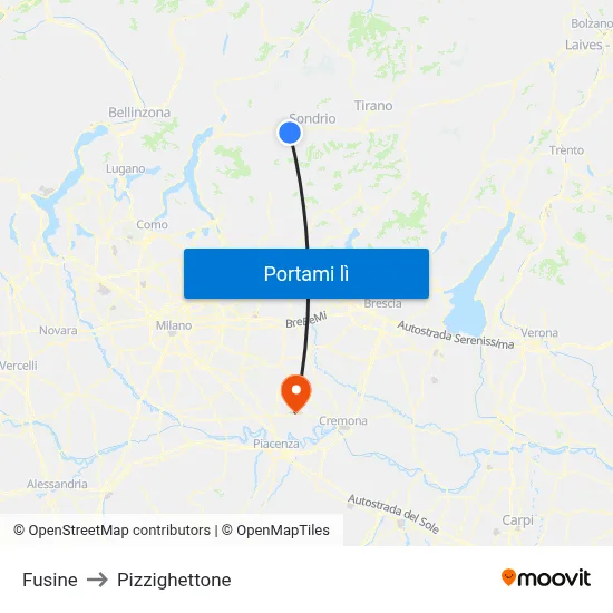 Fusine to Pizzighettone map