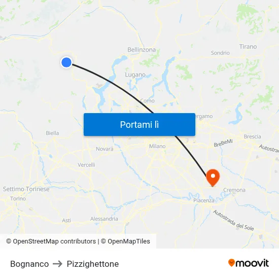 Bognanco to Pizzighettone map