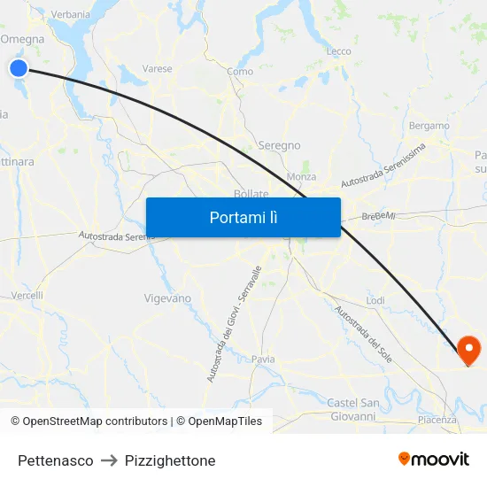 Pettenasco to Pizzighettone map
