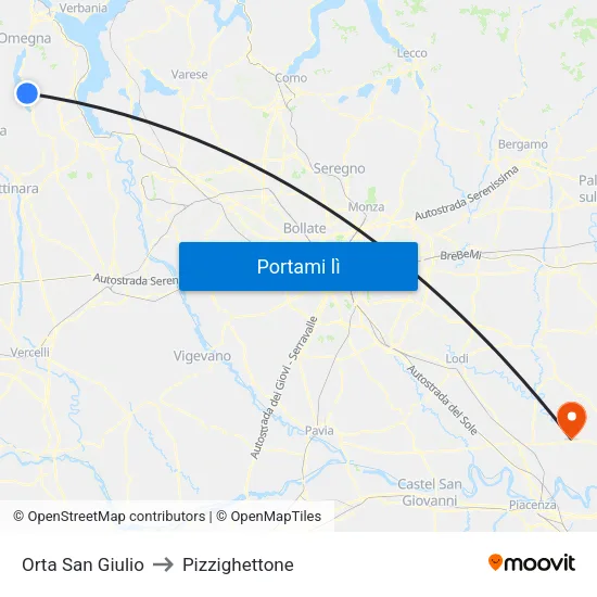 Orta San Giulio to Pizzighettone map
