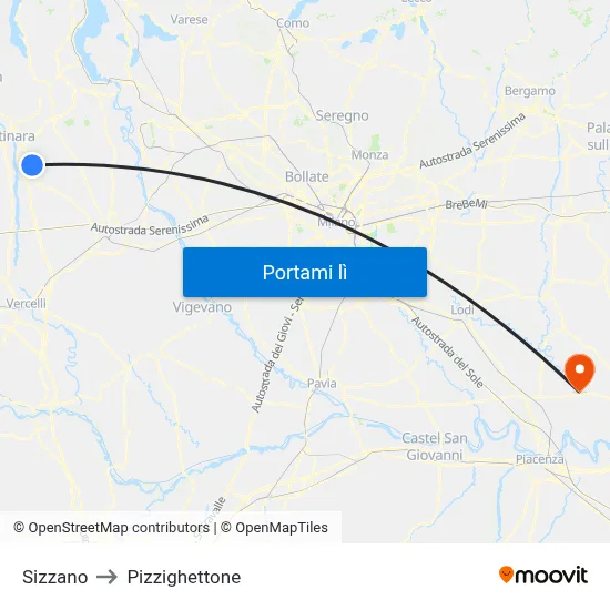 Sizzano to Pizzighettone map
