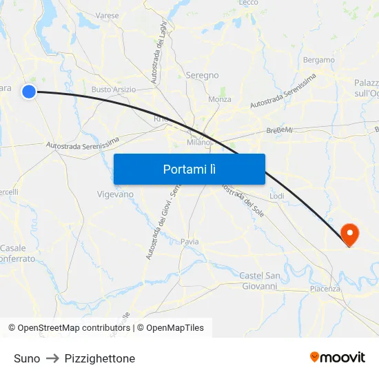 Suno to Pizzighettone map