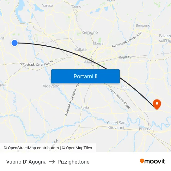Vaprio D' Agogna to Pizzighettone map