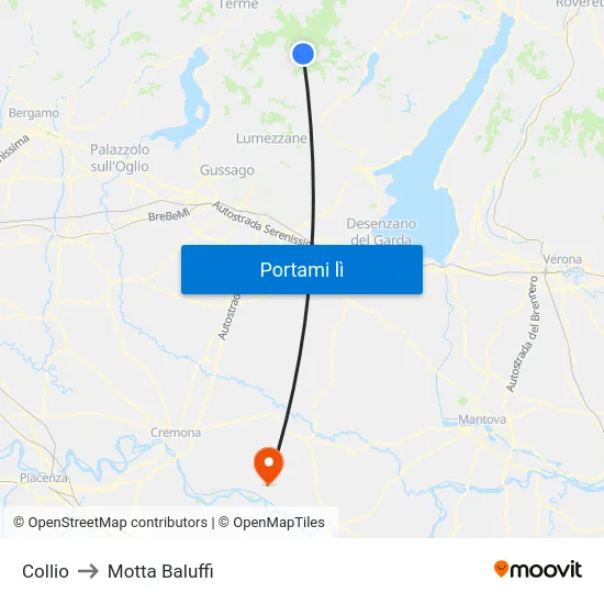 Collio to Motta Baluffi map