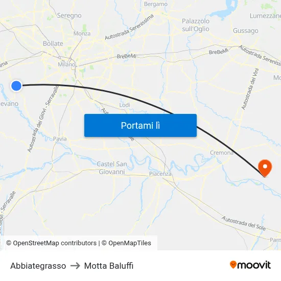 Abbiategrasso to Motta Baluffi map