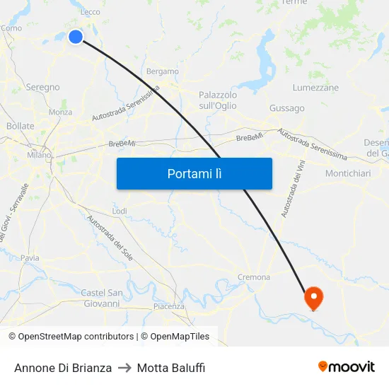 Annone Di Brianza to Motta Baluffi map