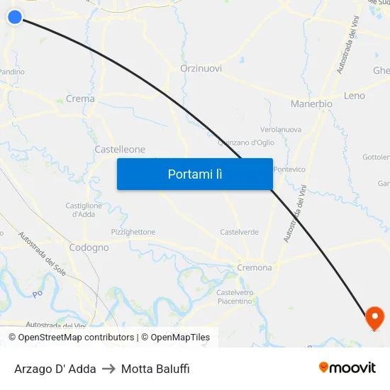 Arzago D' Adda to Motta Baluffi map