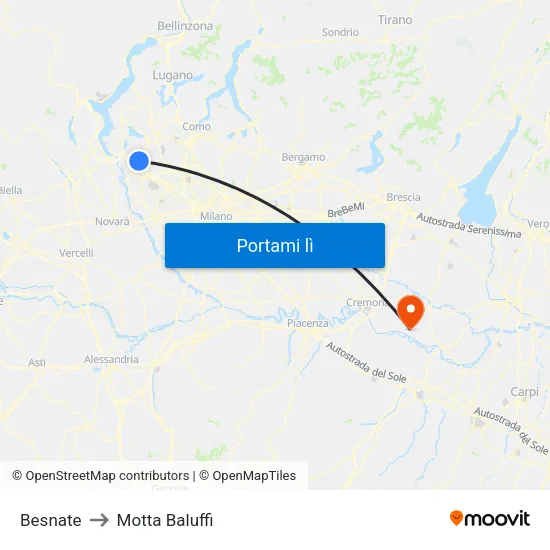 Besnate to Motta Baluffi map