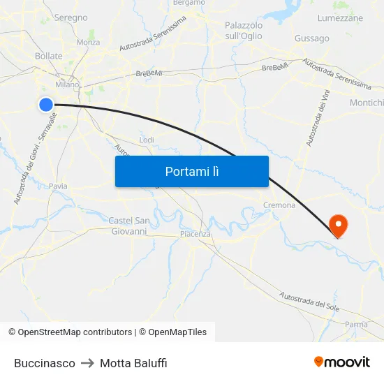 Buccinasco to Motta Baluffi map
