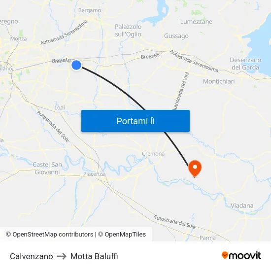Calvenzano to Motta Baluffi map