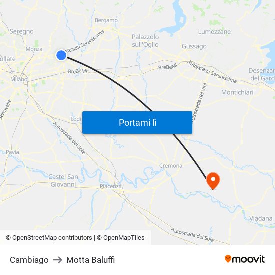 Cambiago to Motta Baluffi map