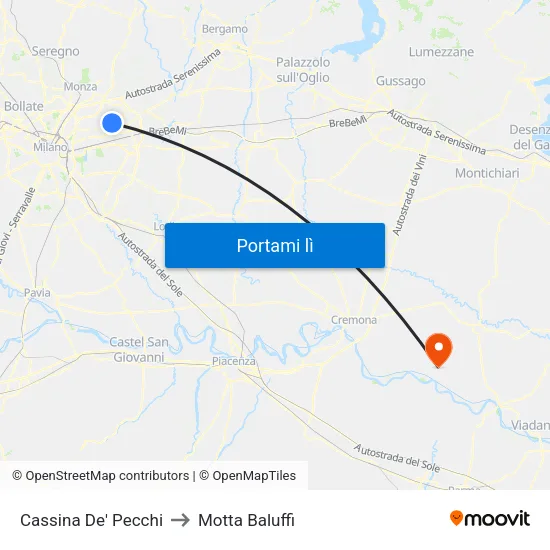 Cassina De' Pecchi to Motta Baluffi map