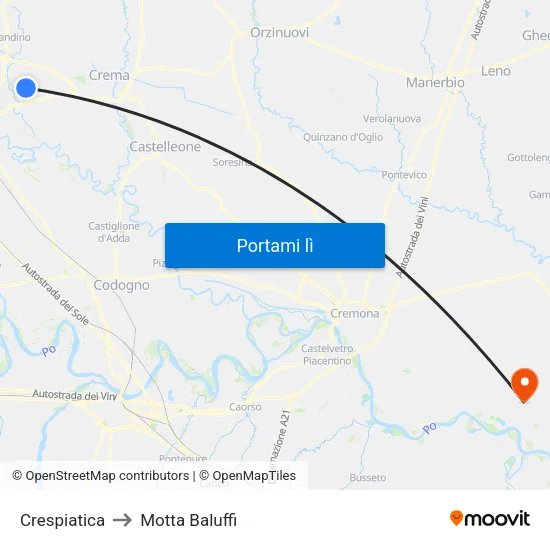 Crespiatica to Motta Baluffi map
