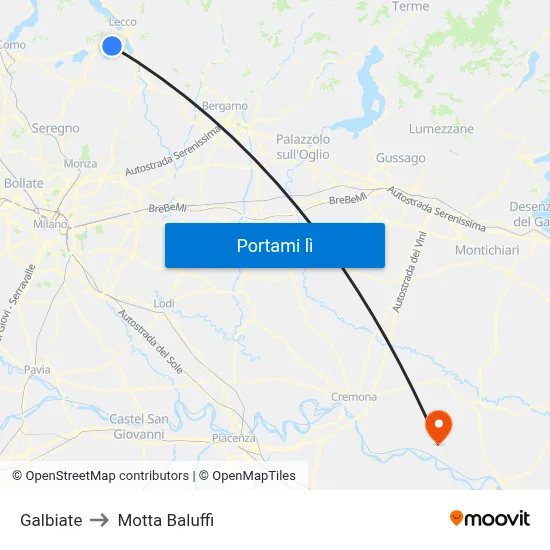 Galbiate to Motta Baluffi map