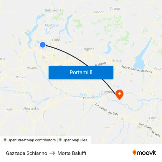 Gazzada Schianno to Motta Baluffi map