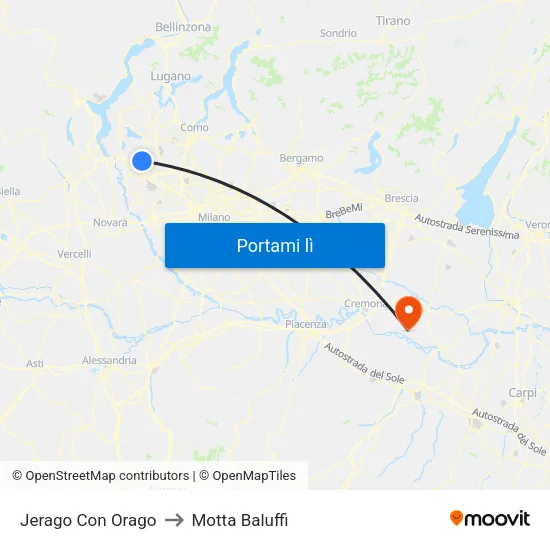Jerago Con Orago to Motta Baluffi map