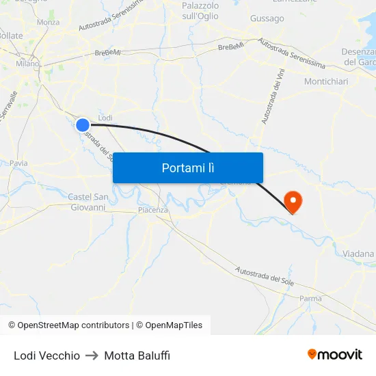 Lodi Vecchio to Motta Baluffi map
