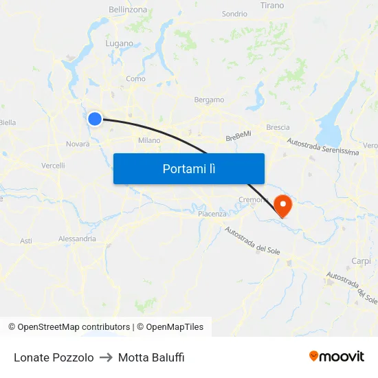 Lonate Pozzolo to Motta Baluffi map