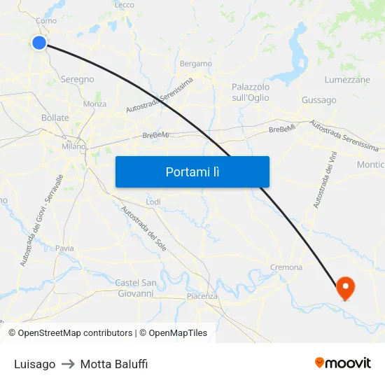 Luisago to Motta Baluffi map