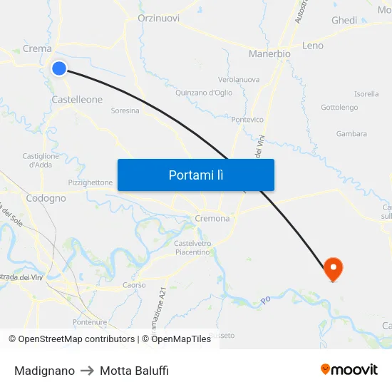 Madignano to Motta Baluffi map
