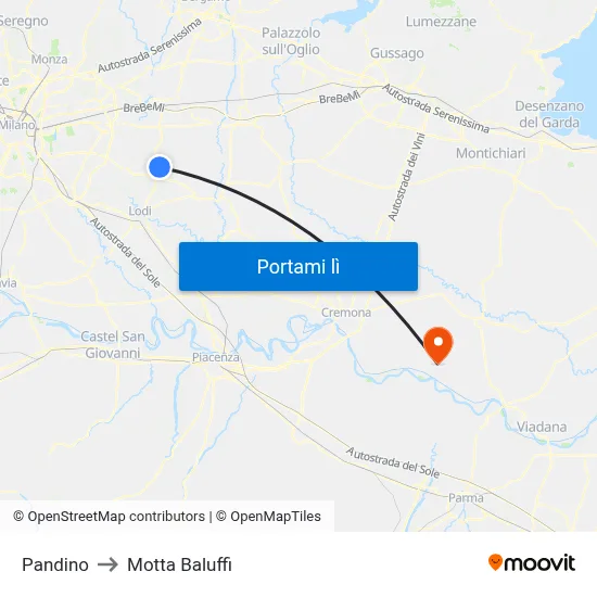 Pandino to Motta Baluffi map
