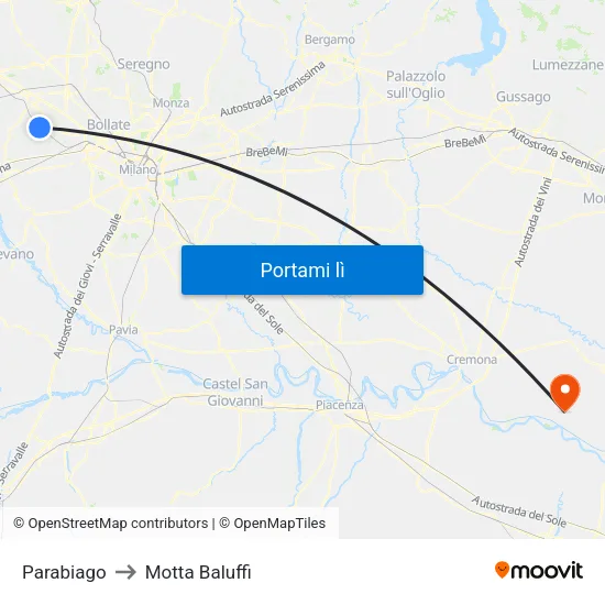 Parabiago to Motta Baluffi map