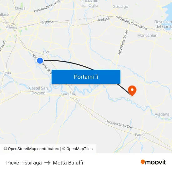 Pieve Fissiraga to Motta Baluffi map