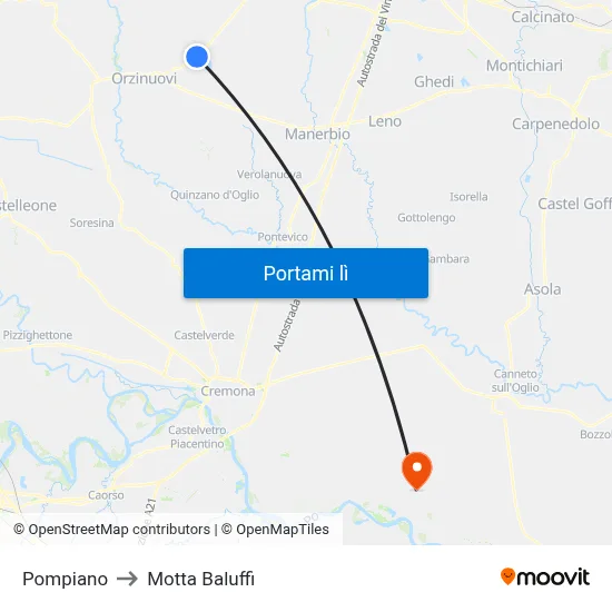 Pompiano to Motta Baluffi map