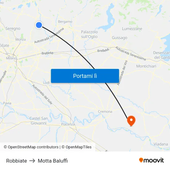 Robbiate to Motta Baluffi map