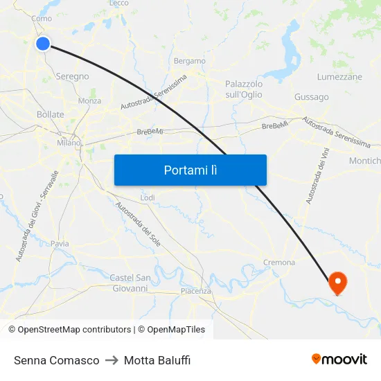 Senna Comasco to Motta Baluffi map