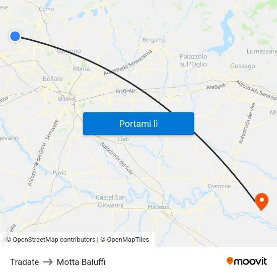 Tradate to Motta Baluffi map
