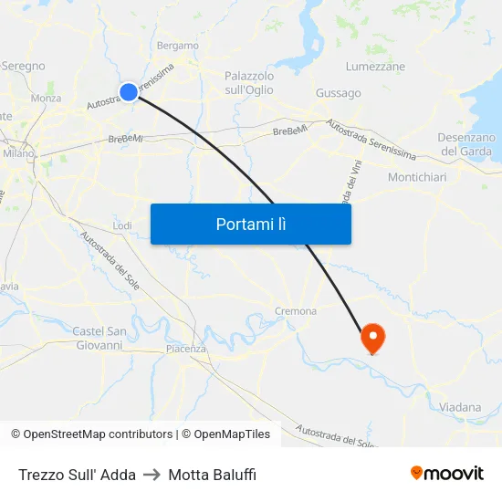 Trezzo Sull' Adda to Motta Baluffi map