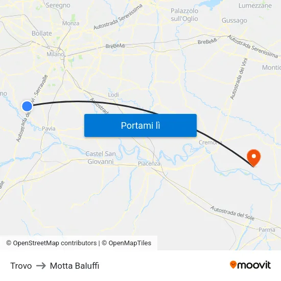 Trovo to Motta Baluffi map
