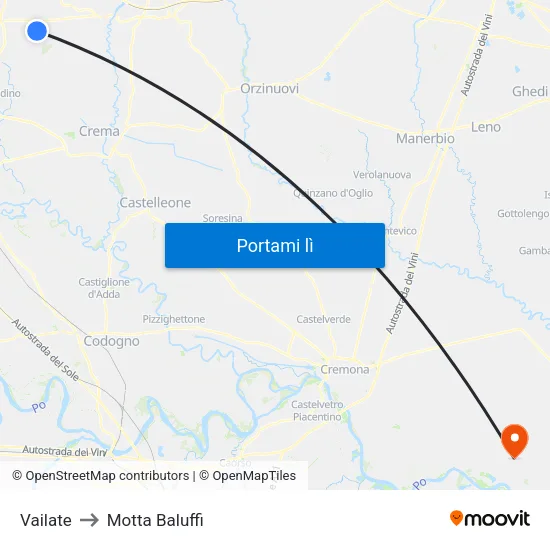Vailate to Motta Baluffi map
