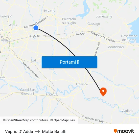 Vaprio D' Adda to Motta Baluffi map